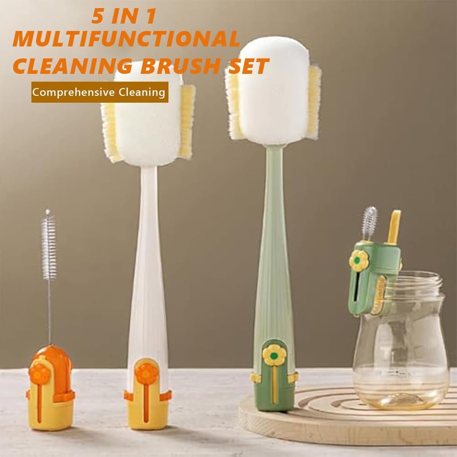 Multifunctional 5-in-1 Bottle Brush Bottlewasher – Great for Cleaning Cup Lids & Home Kitchen Chores