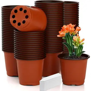 Pots 100 count 4 Inch  Pots with 100 Labels, Planting Pot for  Indoor Outdoor, Plastic Flower Pot for Seedlings Transplanting Small  Growing