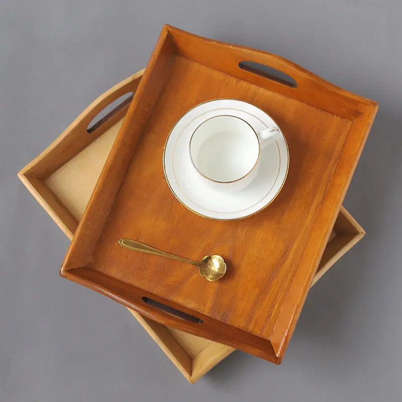 Retro Stripe No-Cover Natural Wooden Rectangular Serving Tray - 25.8x30.8cm Open-Top Bamboo Kitchenware, Home Decor & Coffee Tea Table Accessory, Natural Wooden Plates Companion