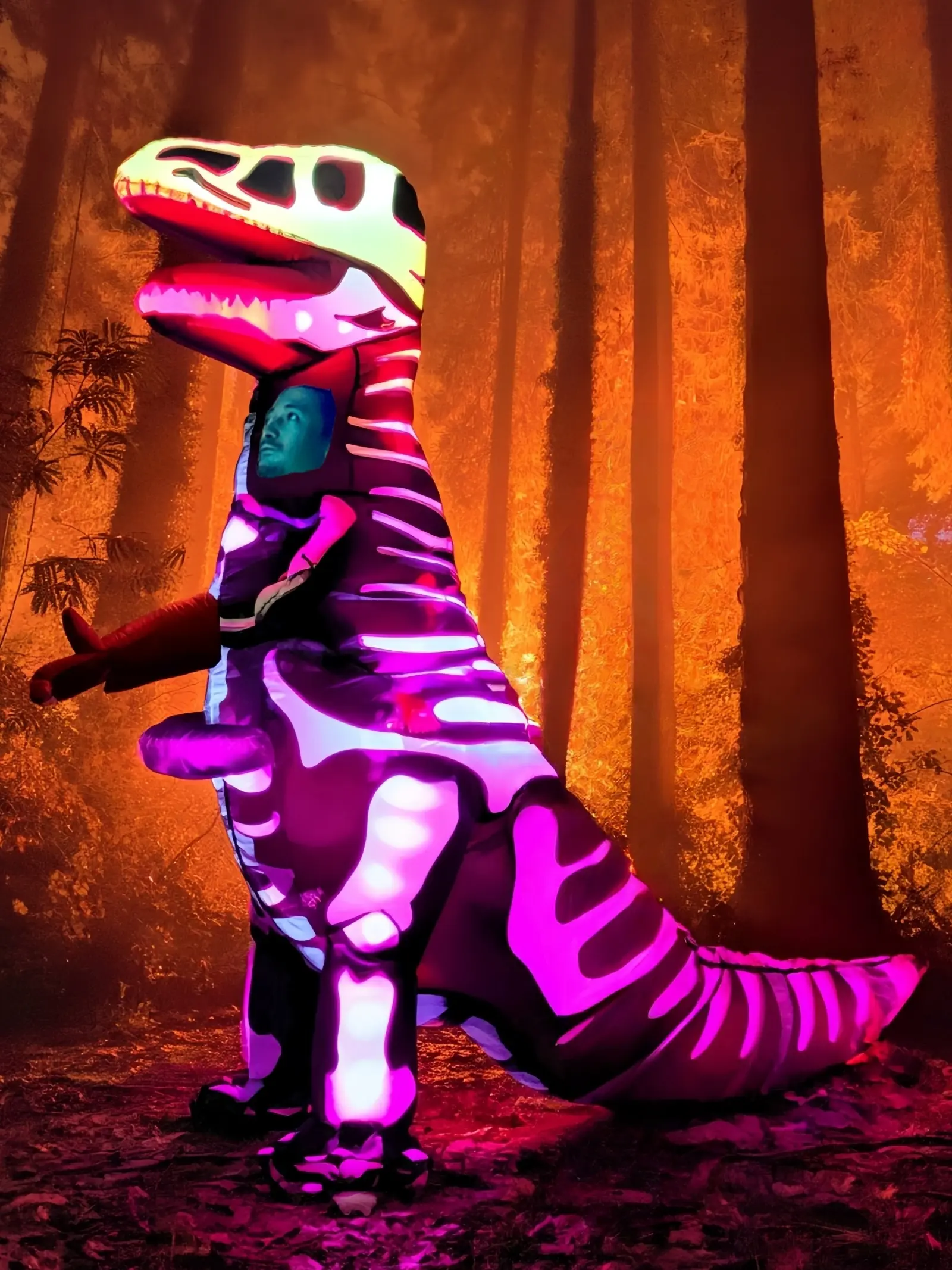 Women's Inflatable T-Rex Dinosaur Suit - Adult Clothes with Voice Control LED Lights, Skeleton Design, Birthday Party Costume Accessory for Cosplay
