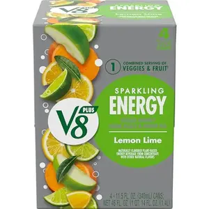 V8 +Energy Sparkling Lemon Lime Juice Energy Drink, 11.5 fl oz Can (4 Pack)