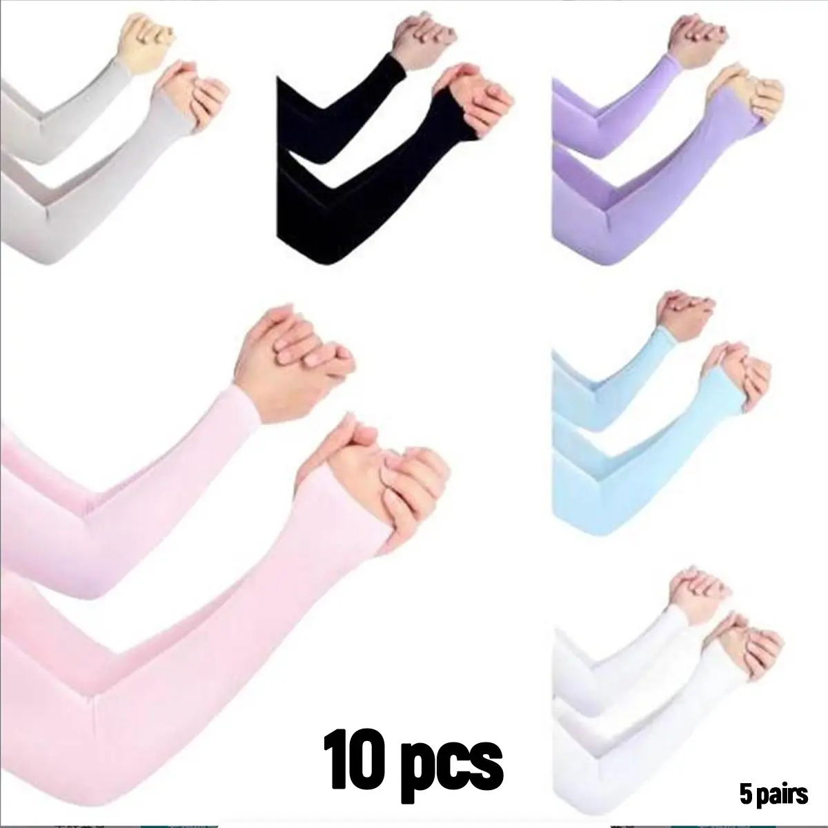 5 Pairs Unisex Arm Sleeves, Mixed Colors, Large Size, Warm UV Protection, Elastic Quick-Dry Ice Silk Fabric, Ideal for Sports Activities, Outdoor Arm Sleeve
