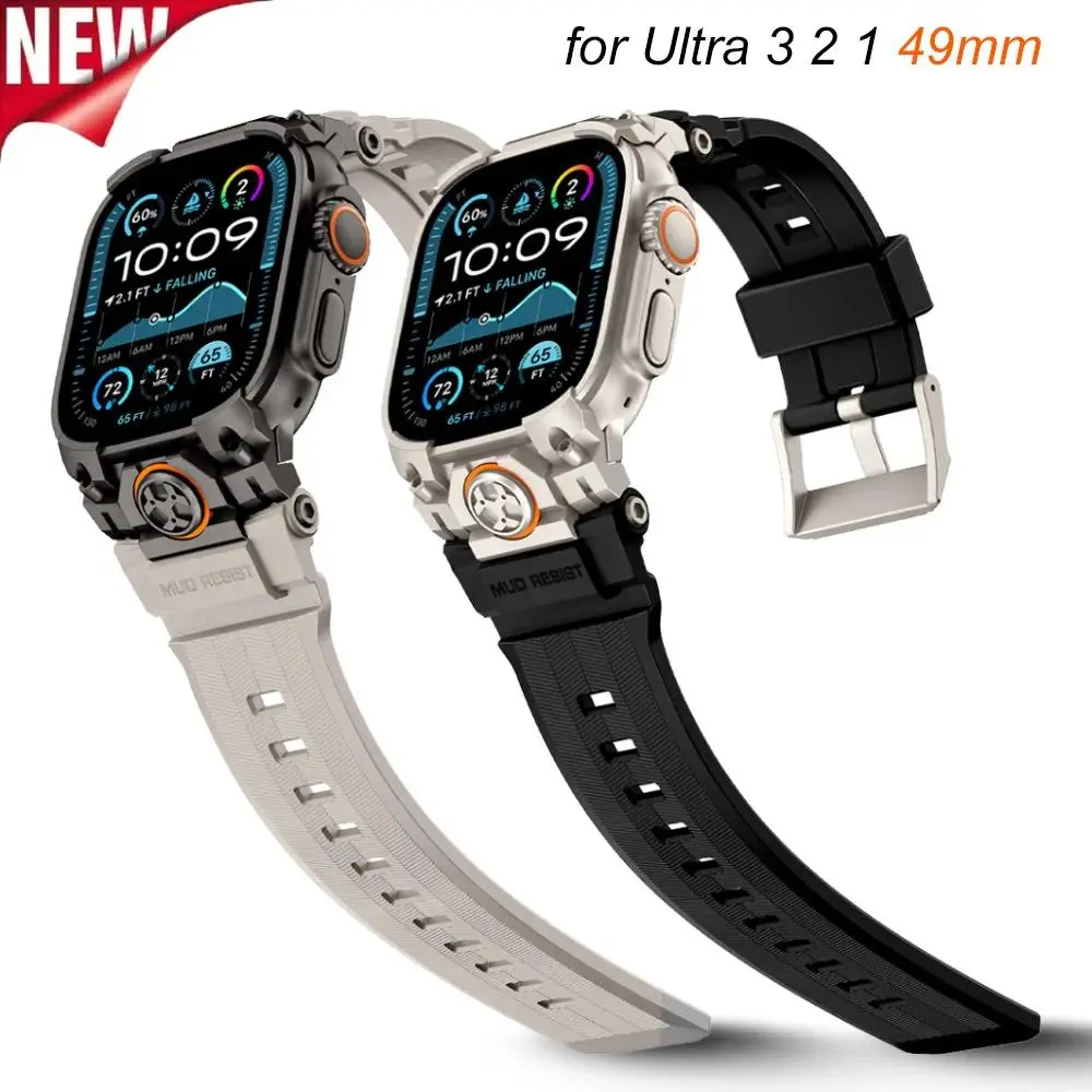 Sports Silicone Strap for Apple Watch Ultra 3 2 1 49mm Replacement Metal Connector Head Watchband for Iwatch Ultra 49mm Men Band Smart Watch Strap