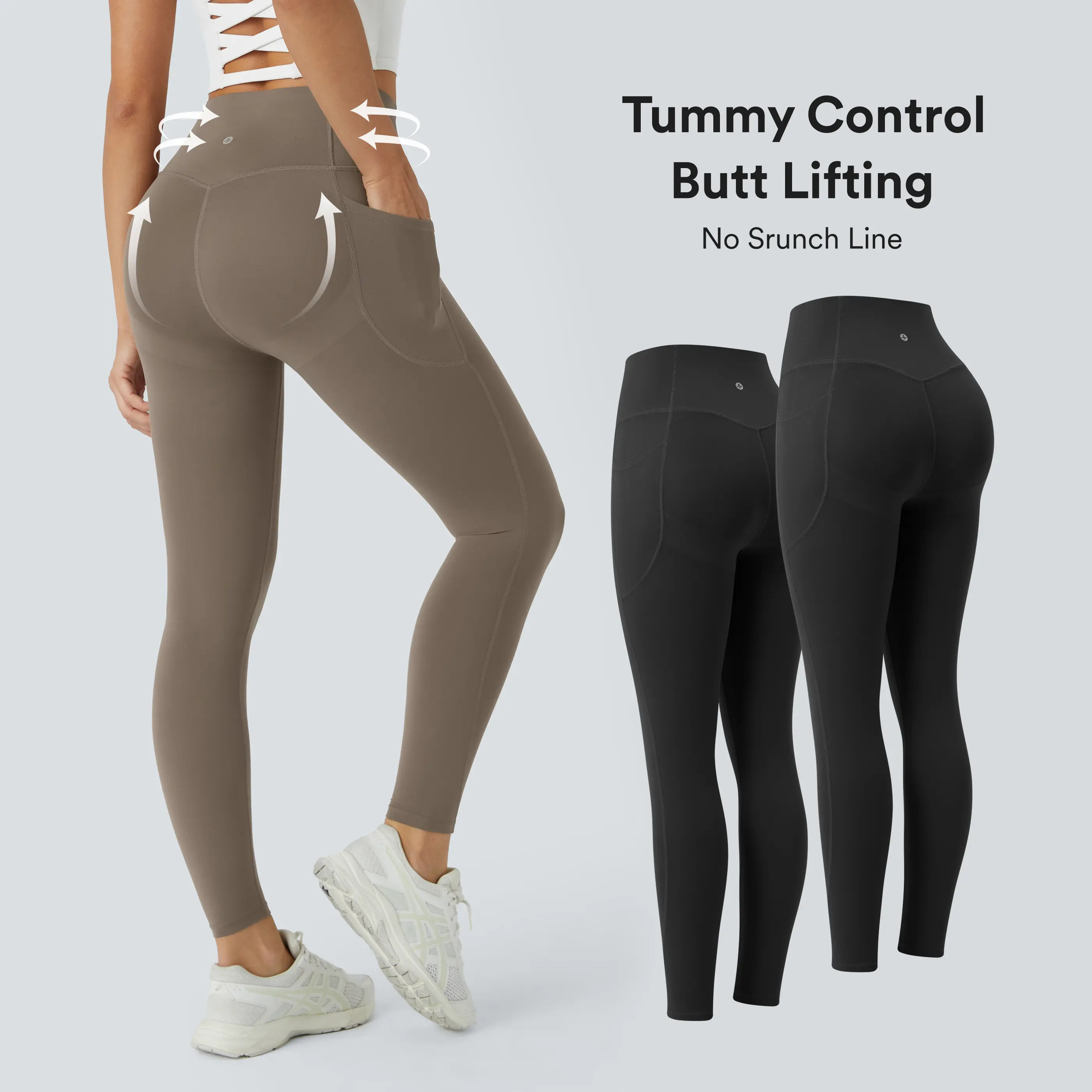Halara 2-Piece UltraSculpt High Waisted Butt Lifting Tummy Control Side Pocket Shaping Workout Leggings Set - 7/8 Length