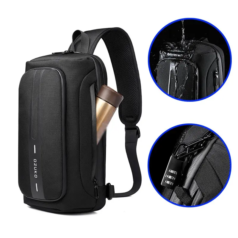 1pc Functional Chest Bag, Men's Sling Pack, Waterproof Spacious Design, Anti-theft Lock for Outdoor Travel, Techwear Style Crossbody Bag, Multifunctional Crossbody Bag