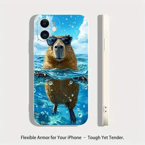 Phone Case - 1 Capybara swimming phone case, comfortable grip, lightweight design, durable structure, slim style, flexible touch, perfect as a gift, suitable for iPhone 17, 16, 15, 14, 13, 12, 11 Pro Max Plus