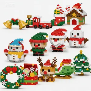 12PCS/Set Mini Christmas Building Block Toys Set, Creative Building Blocks,Holiday Mini Bricks Toy Kit with Santa Snowman Reindeer Train Christmas Tree.