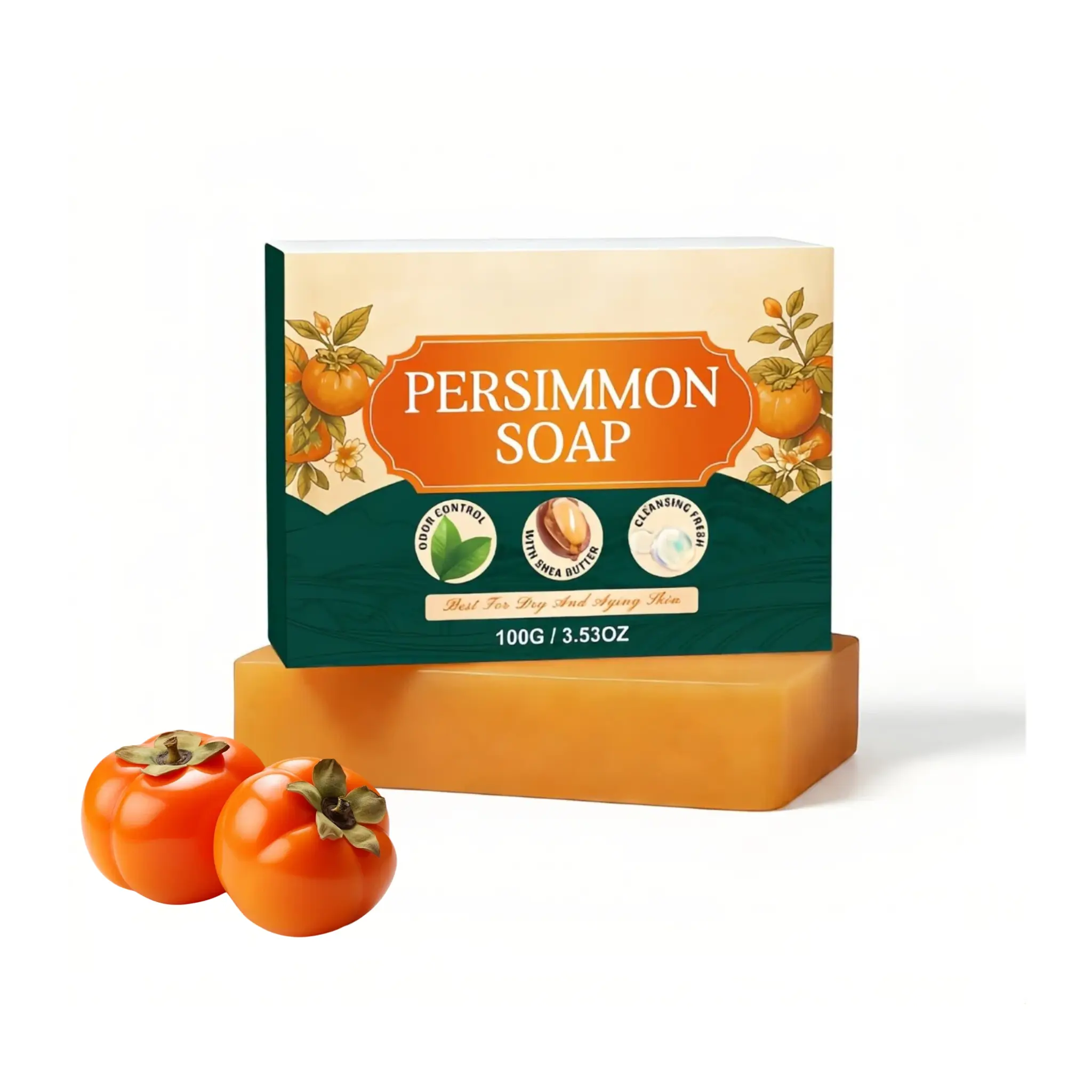 Persimmon Soap for Body Odor Control, Old People Smell | Natural Refreshing Body Bar Soap for Skin Care, Organic Deodorant Cleaning Body Face Wash Soap for Women & Men All Skin Types