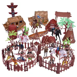61PCS Wild West Cowboys and Indians Plastic Figures Toys Playset for Kids Boys War Game Educational Toys Birthday Gifts