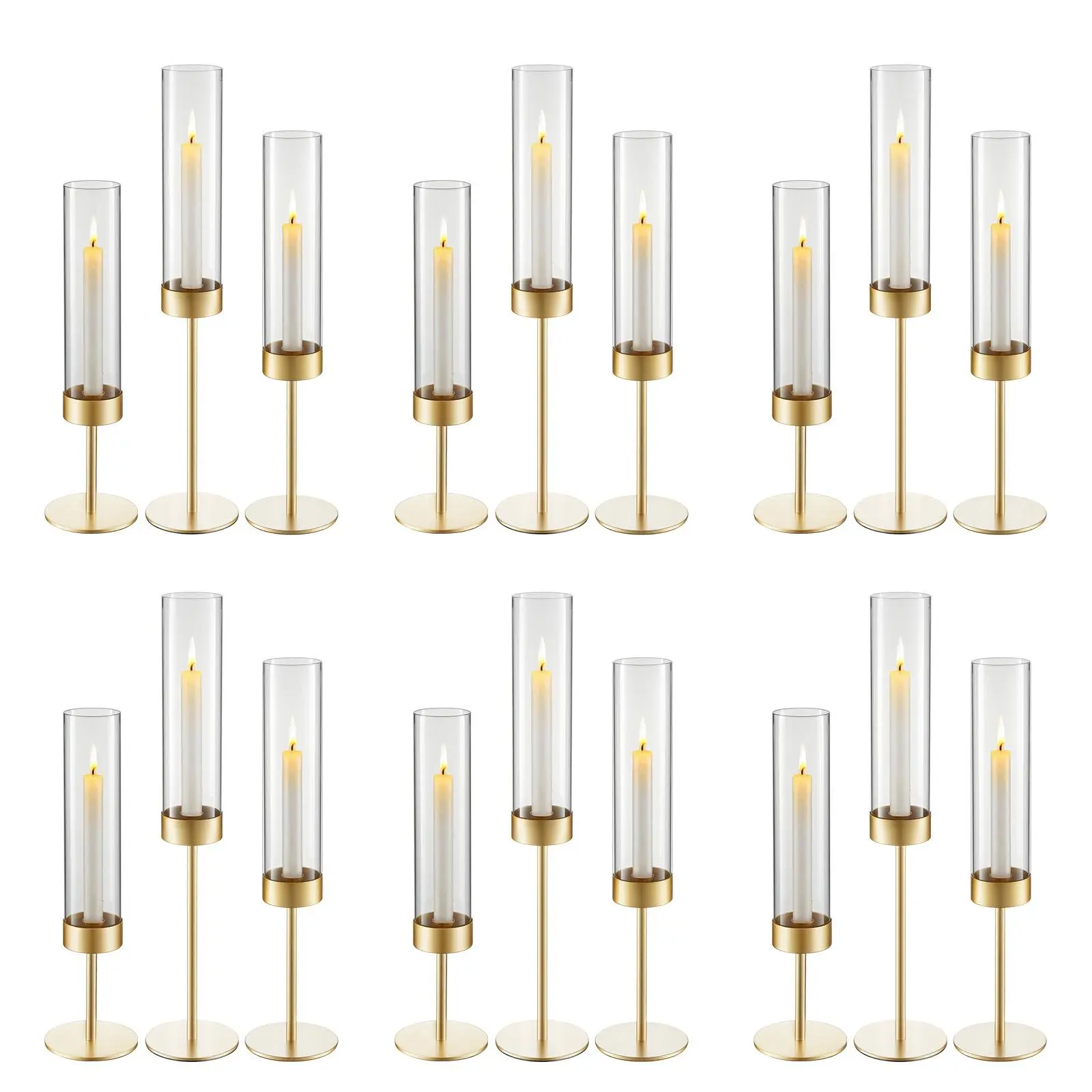 VEVOR 18-Piece Elegant Tiered Candleholder Set, Gold Metal Stand with Transparent Glass Cylinders, Windproof Table Decor for Wedding, Home Decor, Modern Style