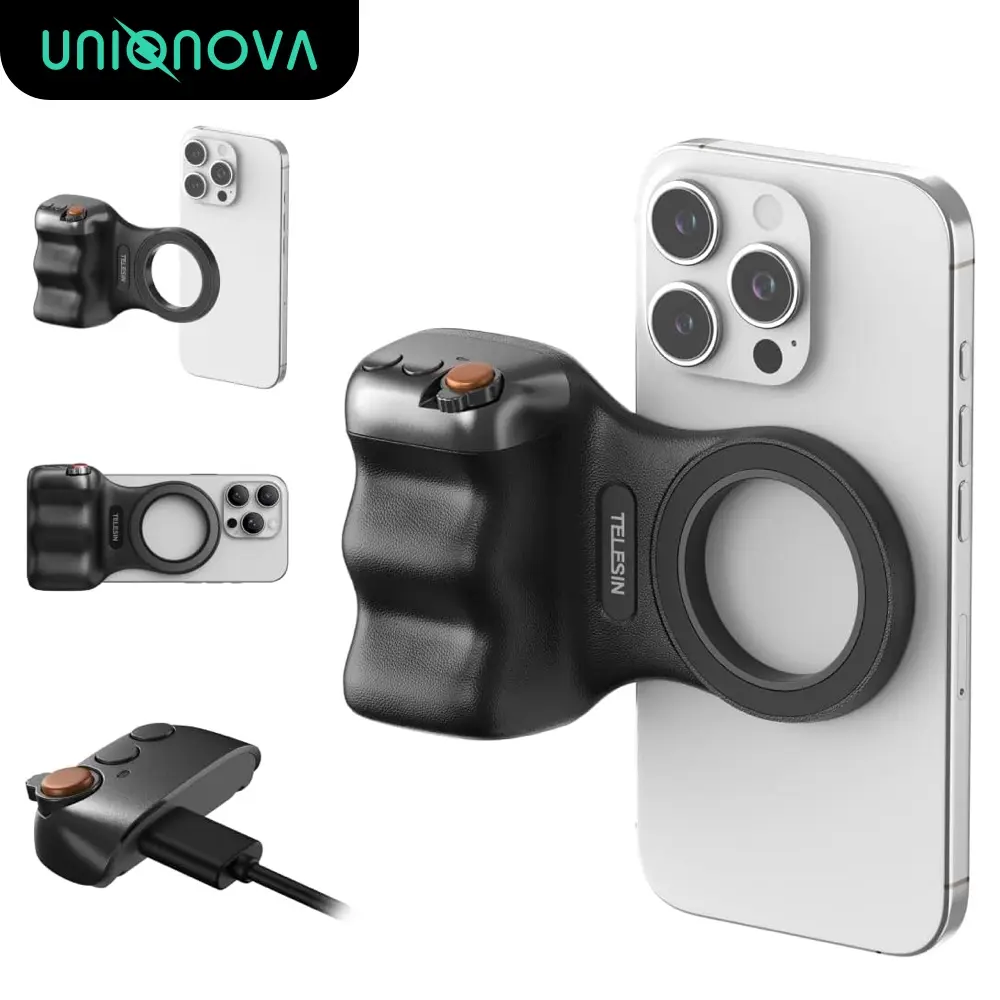 UNIQNOVA Magnetic Phone Camera Grip Magsafe Remote Shutter Holder Mount for iPhone & Android with Detachable Wireless Button Comfort Ergonomic Handle