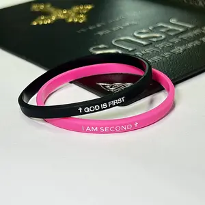 EWOPT God Is First & I Am Second Bracelets - Thin Style Religious Gifts for Men - 2-Packs - Pink & Black - Sizes 8 & 10 Inches - Inspirational Easter Presents