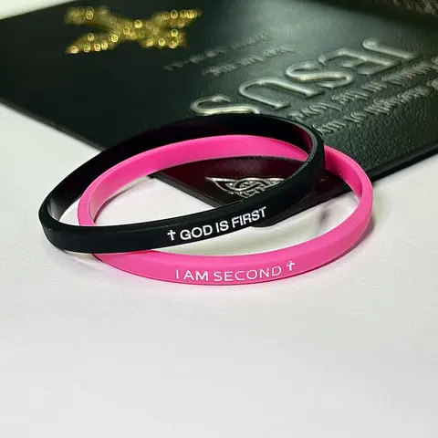 EWOPT Men's Biblical Themed Bracelets & Bangles Pair Set, Engraved "God Is First & I Am Second" Inspirational Thin Casual Fashionable Bands, Stack 8in/10in Fit, Unisex Costume Jewelry Accessory for Daily Wear