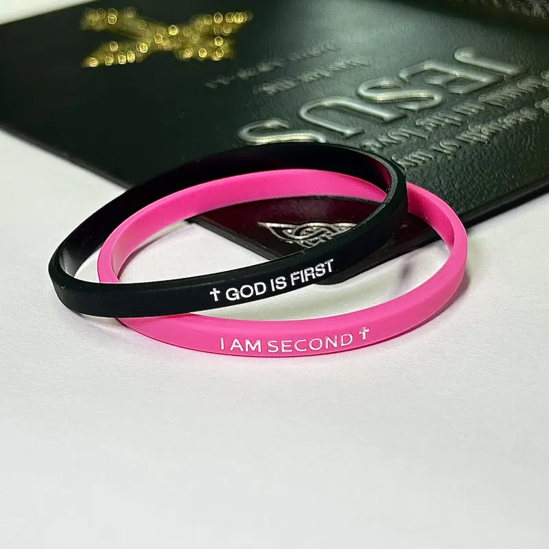 EWOPT Men's Biblical Themed Bracelets & Bangles Pair Set, Engraved "God Is First & I Am Second" Inspirational Thin Casual Fashionable Bands, Stack 8in/10in Fit, Unisex Costume Jewelry Accessory for Daily Wear