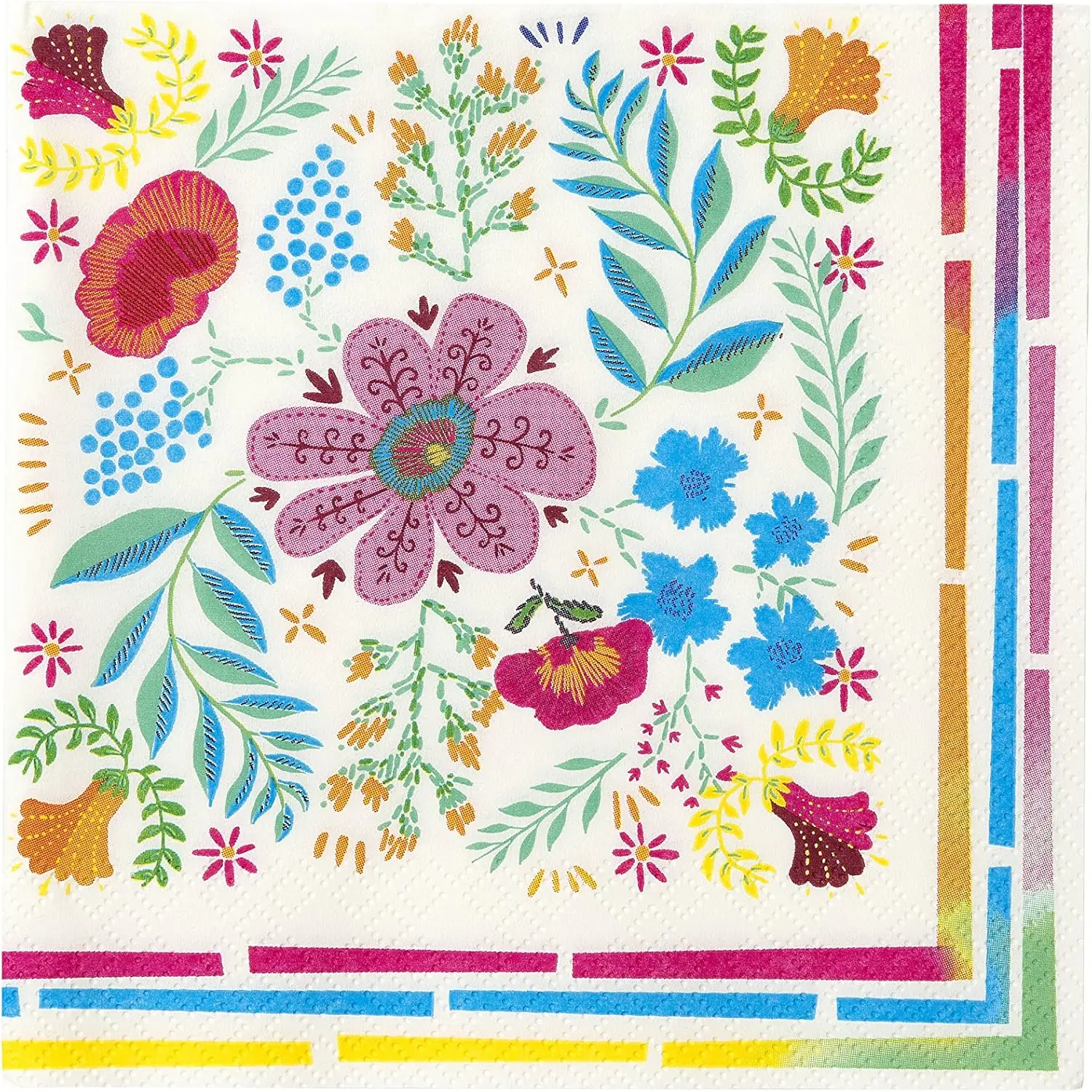 20 Pack Encanto-Theme Floral Disposable Napkins | 13x13 Inch Boho Serviettes | Blue Pink Yellow Paper Tableware for Summer Picnic Parties