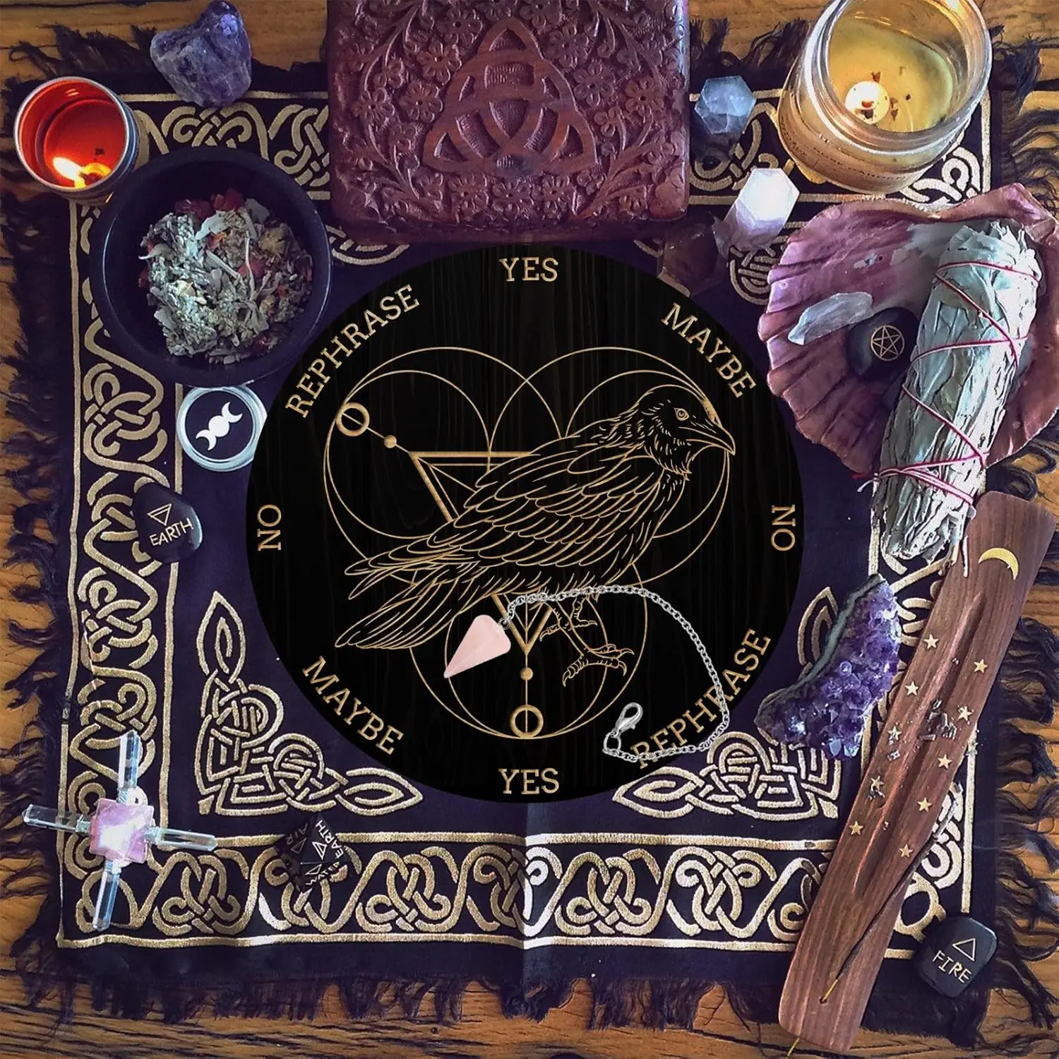Wooden Pendulum Divination Board Set, Cone Crystal Pendant, Creative Base Display Stand, Witchcraft Tool, Spiritual Altar Decor, Home Decoration, Wooden Material