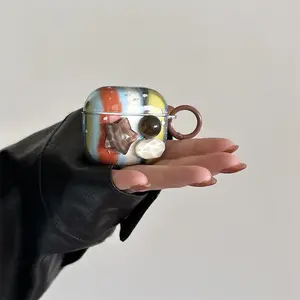 Airpods2/3/4/pro pro2 headphone case |  Color blocked stripes | Round buckle | Stereoscopic star gemstone | Best friend gift | for Airpods 2 3 4 pro/pro 2