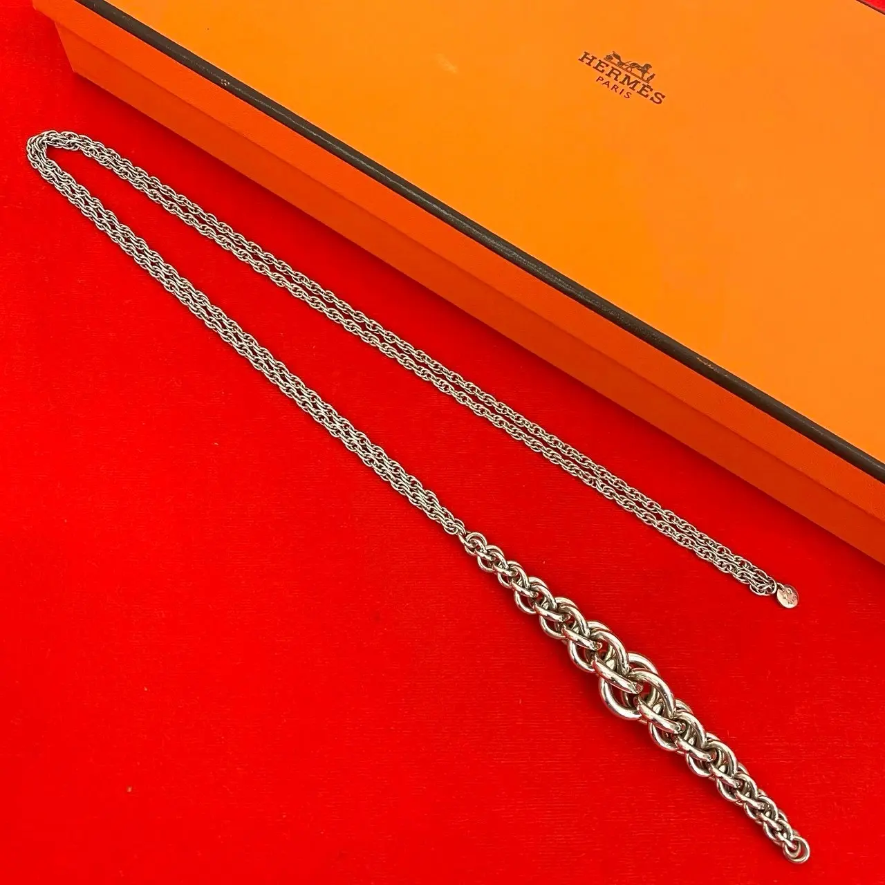 Pre-owned HERMÈS Sterling Silver 925 (Ag925) Small Leather Goods Hermes Atalante Silver925 Necklace