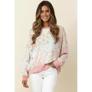 Crew Neck Floral Patchwork Top