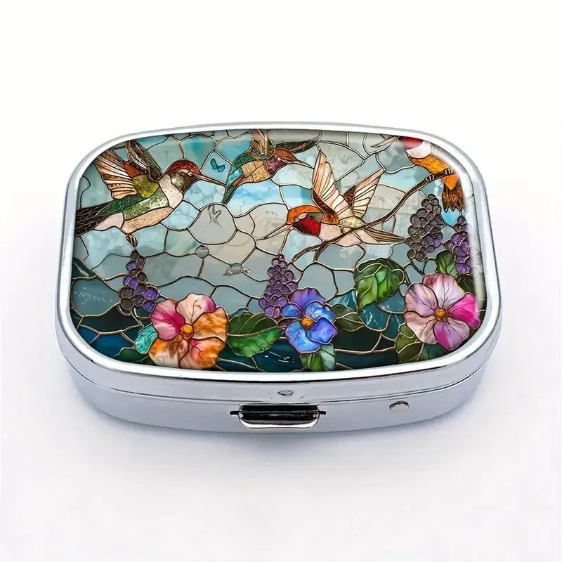 Hummingbird Polypropylene Medicine Box, 2 Compartment Mini Portable Travel Pill Vitamin Holder, Wallet Medicine Box, Vitamin Organizer, Supplement Organizer, Vitamin Dispenser, Medical Organizer