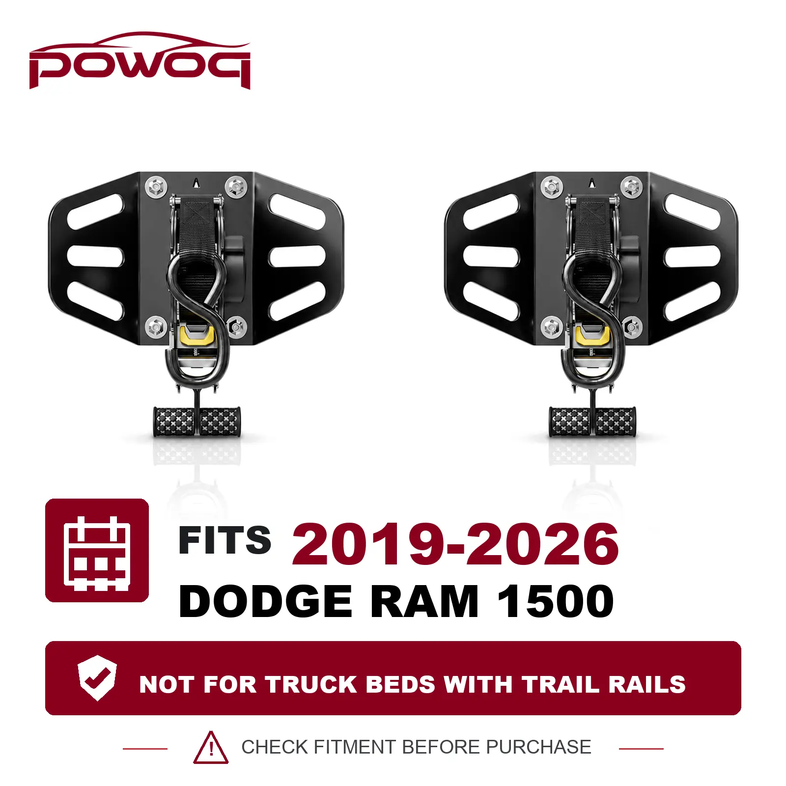 POWOQ Iron+Poly Tough Heavy 2-Strap Set Retractable Ratchet Straps with Tension Mechanism, Easy-Install Car Interior Tie-Down Replacements, Truck Accessories for 19-26 Dodge RAM 1500 Object Transportation, W/ After-Sales Service