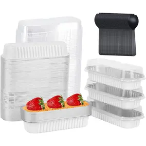 Mini Loaf Pans with Lids 100 Pack, 6.8oz Mini Cake Pans Rectangle  Foil Baking Tins Containers,Disposable Small Cake Baking Pan Cupcake Baking Cups Muffin Tins-White