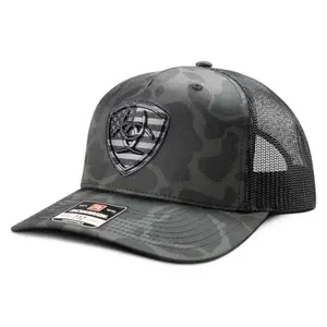 Ariat Unisex Embroidered Shield Camo Black & Grey Mesh Back Snapback Hats