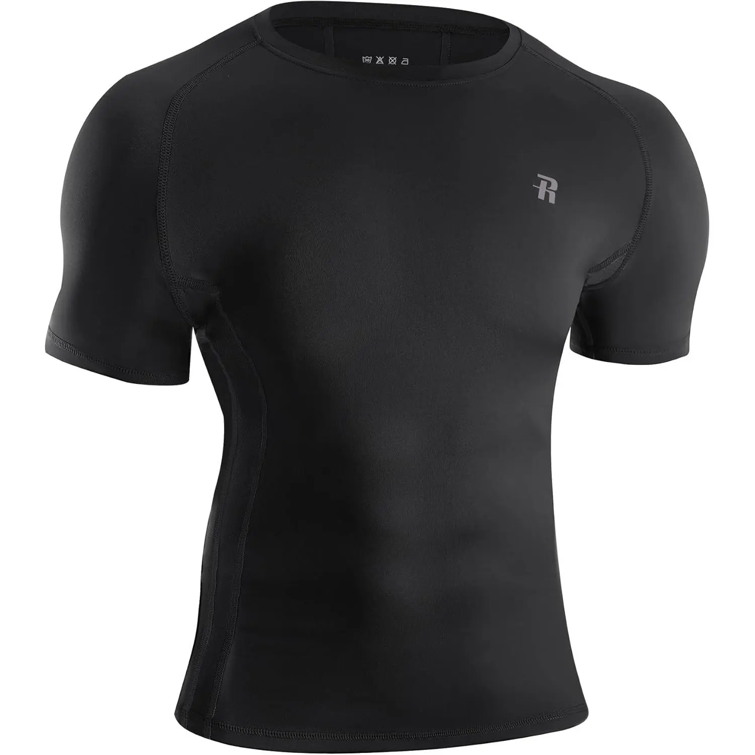 Men's Quick-Dry Compression Short-Sleeve Base Layer Shirt - Polyester Mix Synthetics, Snug Stretch, Elastic Mesh Underarms, Flatlock Seams, Lightweight (0.1Kg) for Hiking, Running, Gym Workouts