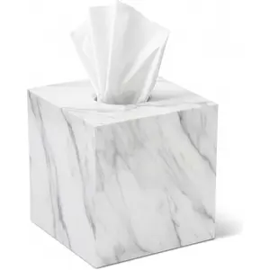 Square Marble Tissue Box Cover Holder - Decorative Tissue Organizer for Bathroom Vanity Nightstand Bedroom Livingroom Toilet Decor