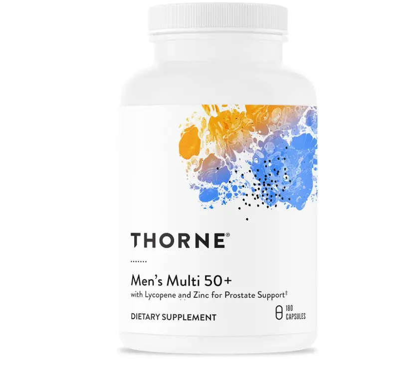 THORNE Men's 50+ Dietary Supplement - Comprehensive Daily Multivitamin with Vitamins A,B6,B12,C,D,E,Zinc & More - Supports Heart,Brain,Prostate,Muscle Health & Immune Function - Third-Party Certified Healthcare Aid for Metabolism - 180 Capsules