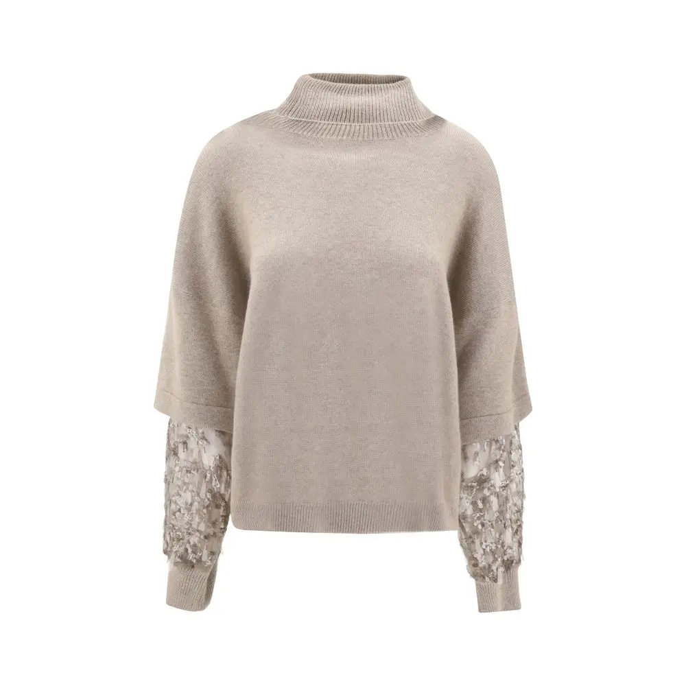 Brunello Cucinelli Brown Calf Leather Bos Taurus Turtleneck