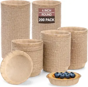 200 Pcs 4 Inch Disposable Non-stick Paper Mini Tart Pans, Individual Pie Tins for Baking Small Cakes, Quiche, Cinnamon Rolls, Desserts, Safe for Oven Microwave Air Fryer