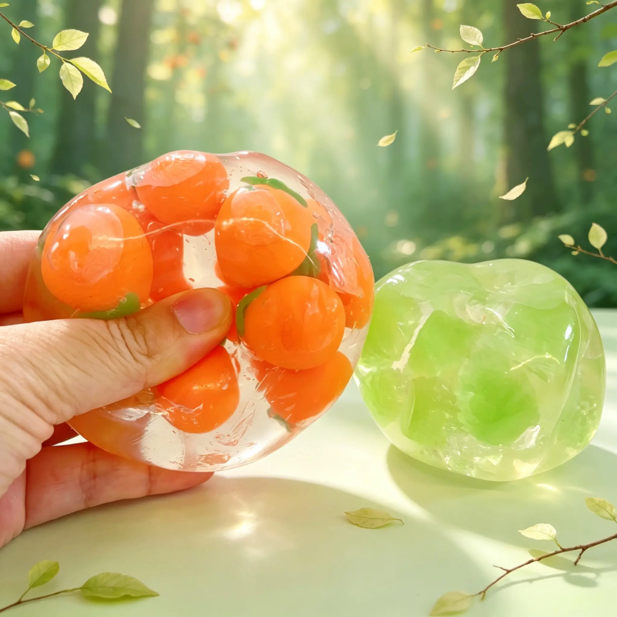 Vaseline Soft Persimmon Beads Inside Squishy Handmade Fruit Stress Ball Fidget Toys