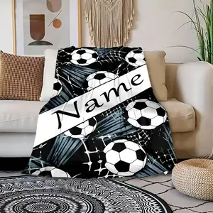 Personalized Name Customized Football Fleece Blanket Parabolic Shape Soft Comfortable Flannel Boys Teens Sports Fan Birthday Gift Soccer Fanatic Essential Teen Room Decor Wrap