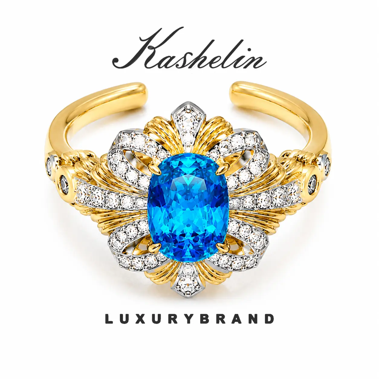 Kashelin Designer Sapphire Gold Branch Open Ring for Women