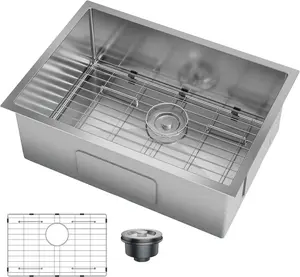 Undermount Kitchen Sink, Stainless Steel Kitchen- Single Bowl Sinks, Modern Top Mount 16 Gauge Workstation Sink-with Accessories for Bar, (Not Included Faucet)