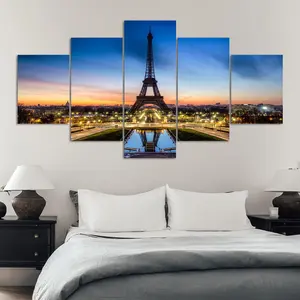 Eiffel Tower Pattern Canvas Unframed Painting, 5 Counts/set Artistic Modern Art Wall Art Print, Wall Decor for Home Living Room Bedroom Office, Ornaments, Decoration