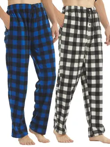 Men's Classic Plaid Print Fleece Warm Sleepwear Set, Drawstring Waist Pajamas with Pockets, Casual Fall & Winter Home Pants