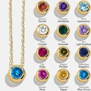 Twelve Birthstone Round Pendant Necklace Zircon Oxide Birthstone Pendant  Necklace for Women Jewelry Valentine's Day Mother's Day gift
