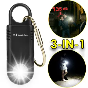 3 in 1 flash 135db safety alarm Rechargeable Personal portable mini Safety Alert Alarm with Ultra-Bright Torchlight Non-Slip Grip Keychain Emergency SOS Siren for Women Students Night Runner Loud Sound Hiking Bear Alerts, bird repellent devices with clip