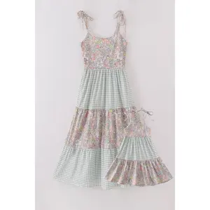 Sage pastel floral harmony mom&me gingham dress