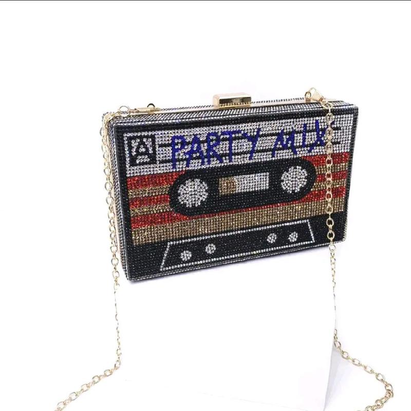 Retro Rhinestone Cassette Tape Design Evening Bag Party Mix Perfect for Night Out or Gift 20s Rock & Party Mix Styles