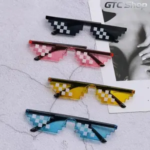 4 Pack Funny Mosaic Pixel Sunglasses, Retro Thug Life Gamer Robot Black Shades, UV400 Protection Birthday Party Cosplay Favors for Kids & Adults Summer Vibes summerwins