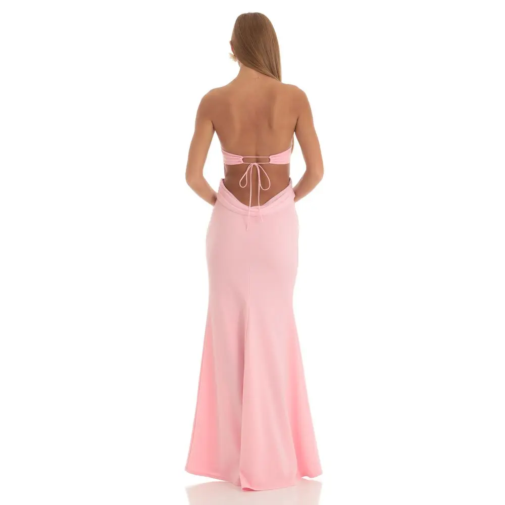 Mermaid Strapless Corset Maxi Dress in Pink