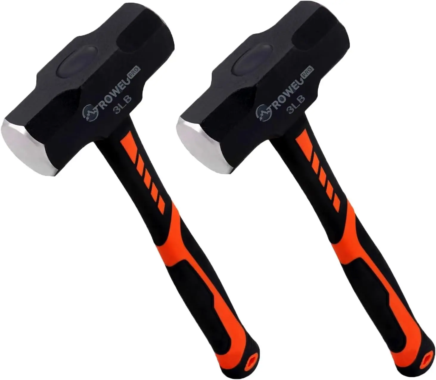 2 Pack Sledge hammer with Shock-Resistant Fiberglass Handle,Heavy Duty Drilling Crack Hammer with Forged Steel Head (3IB)