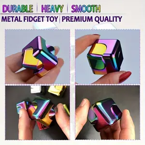 High-Speed Spinning Cube Toy for Adults - Smooth, Durable Metal Fidget Toy with Vibrant Rainbow Reflections, Portable Desk Stress Reliever, Spinner Toy