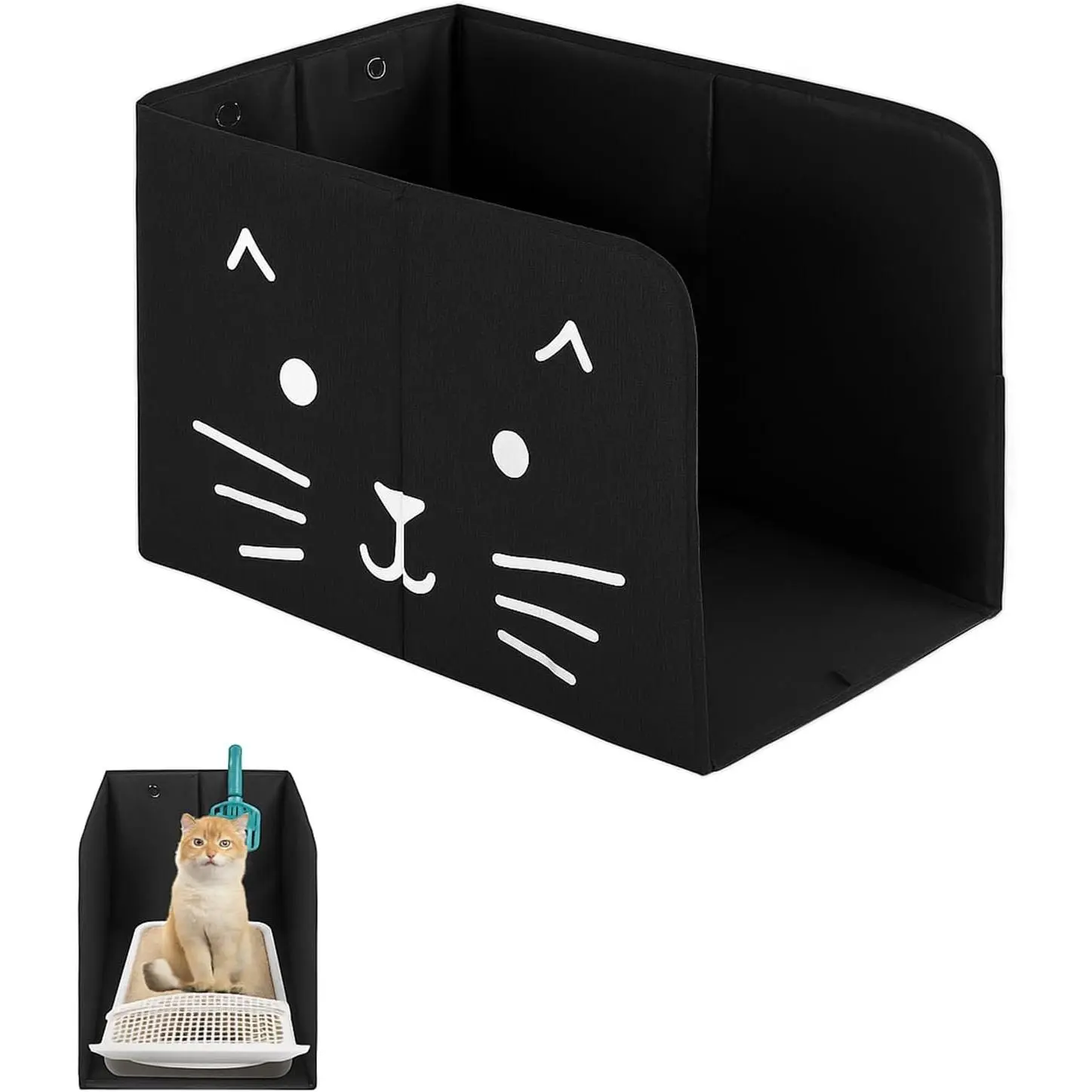Waterproof cat litter box cover, with removable mat, cat litter box cover comes with 2 scoop hooks, leak-proof, dust-proof, easy to clean - 24.02 x 16.14 x 16.14inch - black