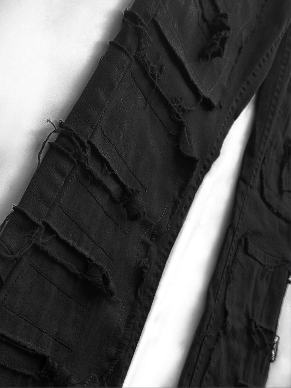 Men's micro-pull tassel patch Y2K style classic style jeans, 5 pocket design, cool men's pants, bootcut jeans men，fashionable casual wear