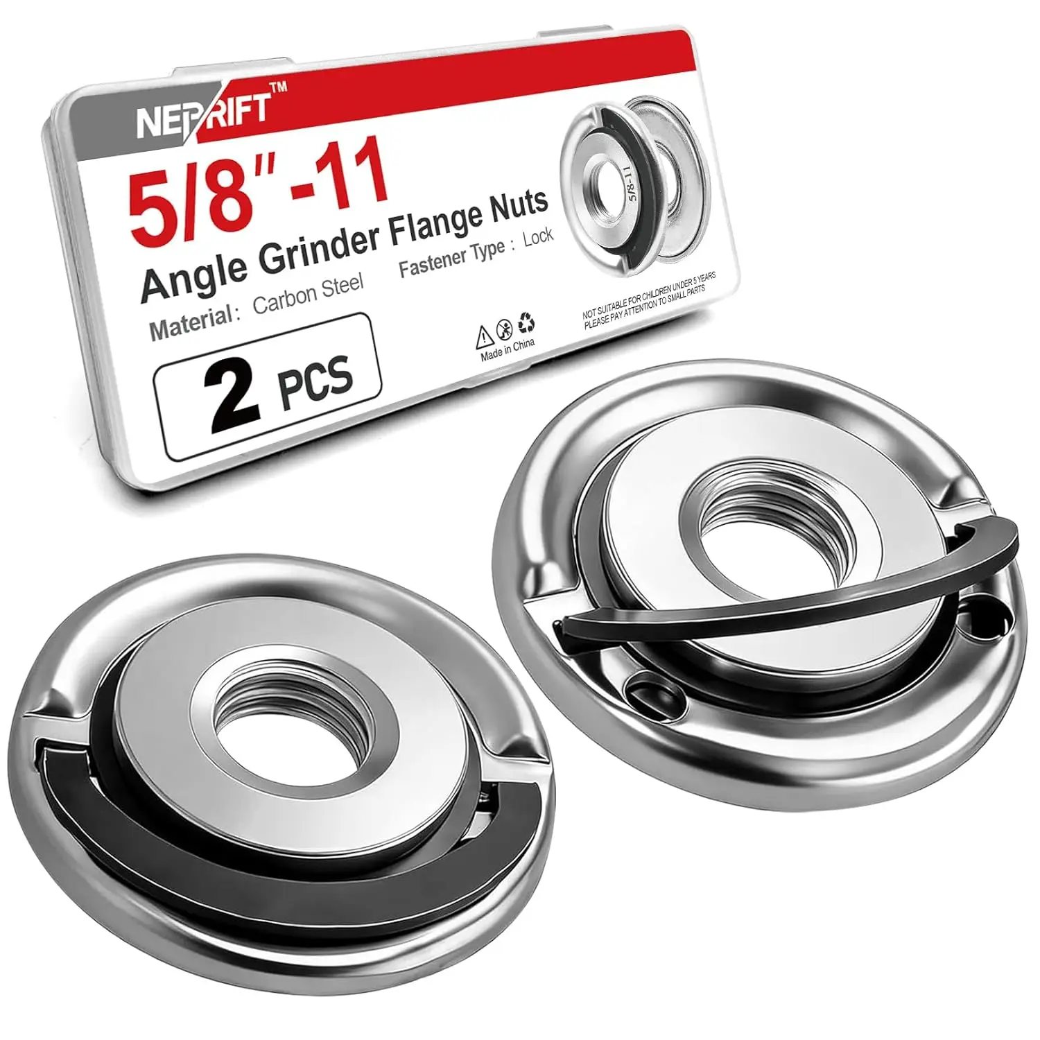 2PCS Angle Grinder Flange Nuts 5/8"-11 – Quick Change Locking Nuts for Securing Cutting & Grinding Discs, Heavy Duty Metal