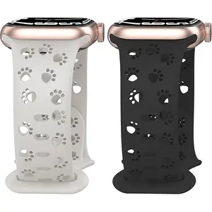Solid-Color Silicone Watch Band for Apple iWatch — Featuring Cat Paw Cutout Design and Figure-8 Butterfly Clasp